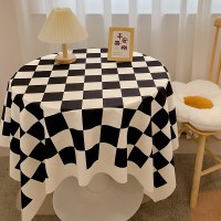 체크 원형 식탁보 분위기 테이블보