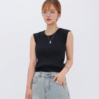 힙한 유니크 캐주얼 시원 세로 골지 민소매 니트 LP88