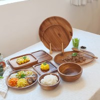 수제 통원목 캠핑 업소용 나무 그릇 패밀리세트 18P