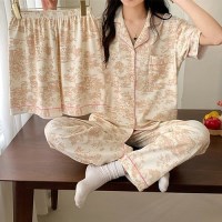 (3종잠옷세트) 프린팅 카라 롱 숏 반바지 홈웨어 잠옷 파자마