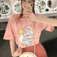 여성 데일리 꾸안꾸 돌고래 물감 반팔 티셔츠