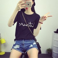 여성 데일리 꾸안꾸 레터링 반팔 티셔츠