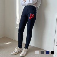 여성 꾸안꾸 와펜P 트레이닝 세미배기팬츠