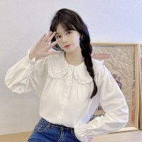 여성 꾸안꾸 프릴 카라 밴딩 긴팔 블라우스