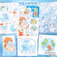 여름 스티커팩 ( 해파리 금붕어 )
