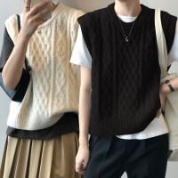 여성 꽈베기 패턴 조끼 두툼 라운드 베스트