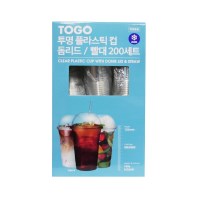 TOGO 투명 플라스틱 컵 돔리드/빨대 473ml x 200 일회용품
