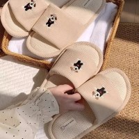 1+1 자수 린넨 여성용 남성용 도그 실내화 2color