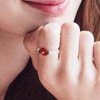 red flower beads-ring
