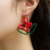 red big flower earrings