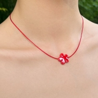 red flower pottery string necklace (2colors)