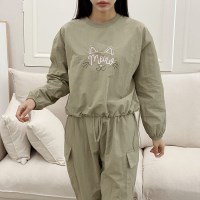 나일론 고양이 자수 스트링 밴딩 맨투맨