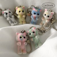 귀여운 마블링 솜털 미니 고양이 가방 키링 열쇠고리