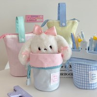 손잡이 체크 무지 화장품 천 펜슬 펜 케이스 파우치 가방