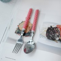 핑크 도트 스푼 & 포크 세트 라지