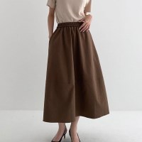 여자 바스락 플레어 브라운 박시 밴딩 롱스커트