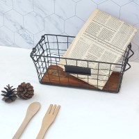 빈티지 브라운 와이어 포카치아 직사각 바스켓