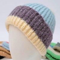 [애슬릿]배색 라인 골지 니트 비니 여성 남자 모자