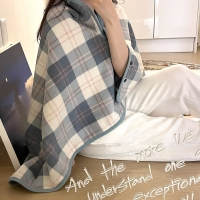 체크 똑딱이 담요 버클 어깨 숄 무릎 담요 사무실 학생 극세사 망토