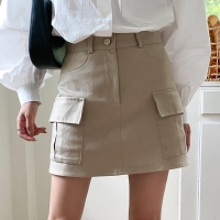 여자 힙한 카고 포켓 탄탄 스판 미니 스커트