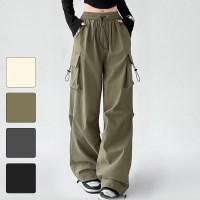 여성 와이드 카고팬츠 조거 스트링 밴딩 통바지
