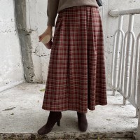 여자 겨울 빈티지 체크 A라인 플레어 롱스커트