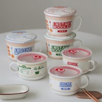 렌지 도자기 라면용기 뚜껑세트 (6type)