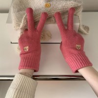 [당일발송][곱창증정] 곰돌이 자수 장갑 손가락구멍 터치 7색상