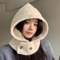 아일리 여성 울 꽈배기 바라클라바 넥워머 후드 방한 목토시