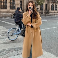 원더 벨트 카라 더블 롱 코트