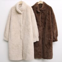 페이크 밍크 퍼 모직 롱 겨울 베어 코트