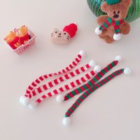 인형 방울 줄무늬 니트 목도리(2컬러)