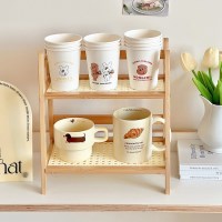 원목 라탄 수납 선반장 2단 크림색 조립식 DIY