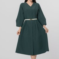 여자 노카라 브이넥 a라인 칠부 롱원피스