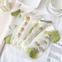 여성 썸머 플라워 시스루 단목양말 5켤레