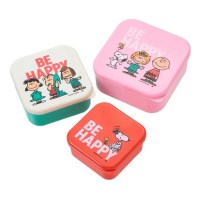 일본 수입 스누피 런치박스 도시락 씰 3P 세트 BE HAPPY