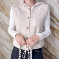 여자 후드조끼 스트링 비스코스 니트조끼