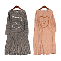 여자 잠옷 원피스잠옷 긴팔 파자마 곰돌이 봄 가을 여성 수면잠옷