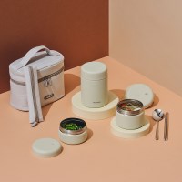 글라스락 플레인 보온도시락 세트 970mL (베이지)