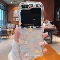 Z플립4 꽃 패턴 물결 그립 투명 케이스