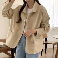 여성 루즈핏 캐주얼 모던 봄 아우터 코튼 스냅버튼 워크 자켓