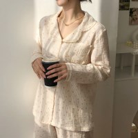 순면 100% 가닉 긴팔 봄 잠옷 홈웨어 세트