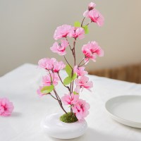 진달래 조화 화분 납작 12x30cm 인테리어 봄 꽃 테이블