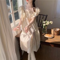 투게더 공주풍 프릴 레이스 공주 민소매 순면 레이스 롱 원피스 잠옷