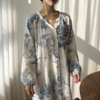 베르사유 순면 롱 원피스 잠옷 홈드레스 파자마