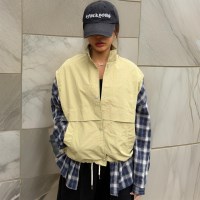 여자 하이넥 야상 스트링 버튼 바스락 조끼