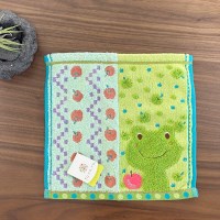 후레루 그린 개구리와 사과 패턴 미니 타월