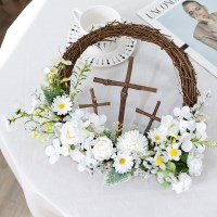 부활절 사순절 십자가 리스 벽장식 기쁨의 꽃 장식 31X30cm