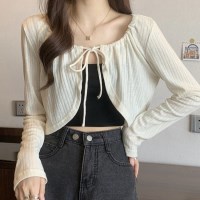 여성 러블리 스트링 크롭 볼레로 가디건 3컬러