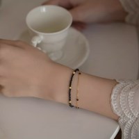 자키 블랙스피넬 비즈 크리스탈 원석 골드볼 팔찌